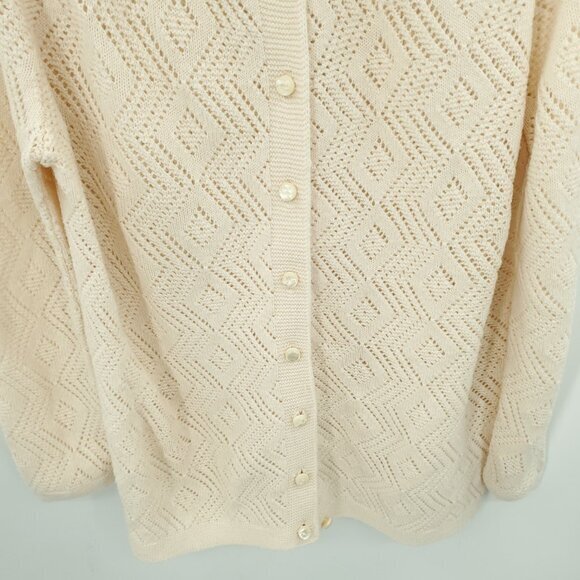 VTG Cuddle Knits Button Front Pointelle Cardigan/Knit Top L/XL Ivory - Picture 9 of 16